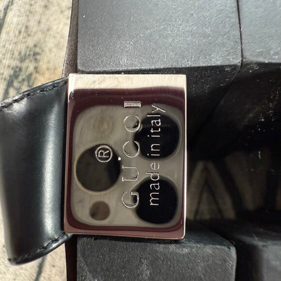 Authentic Gucci Black Leather Platform Slide Sandals Women’s Square Toe Italy - Picture 3 of 13